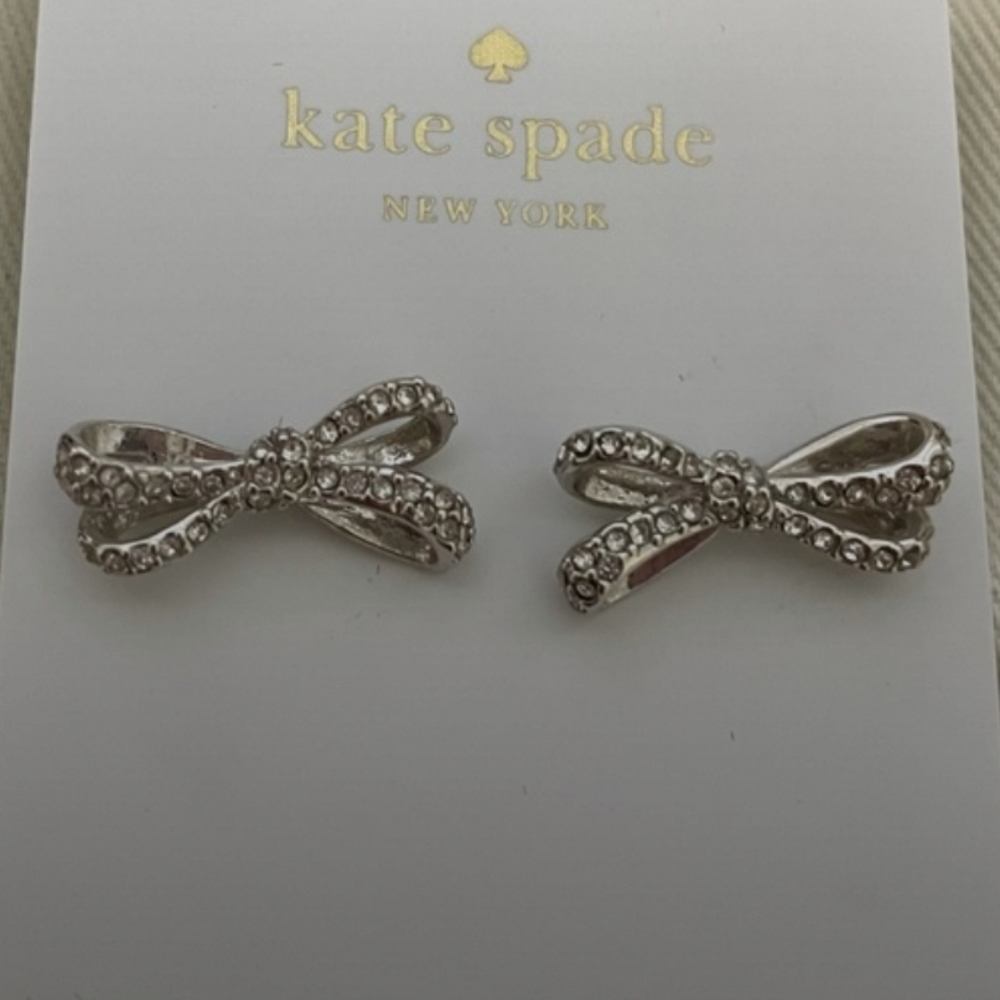 NWT Kate Spade Silver Tone Tied Up Bow Earrings